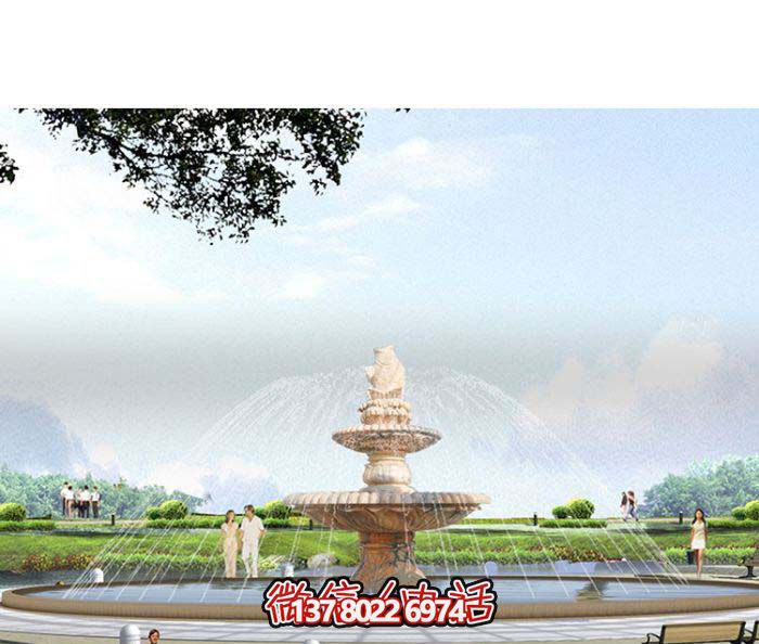 精美漢白玉噴泉，石雕鯉魚(yú)雕塑擺放