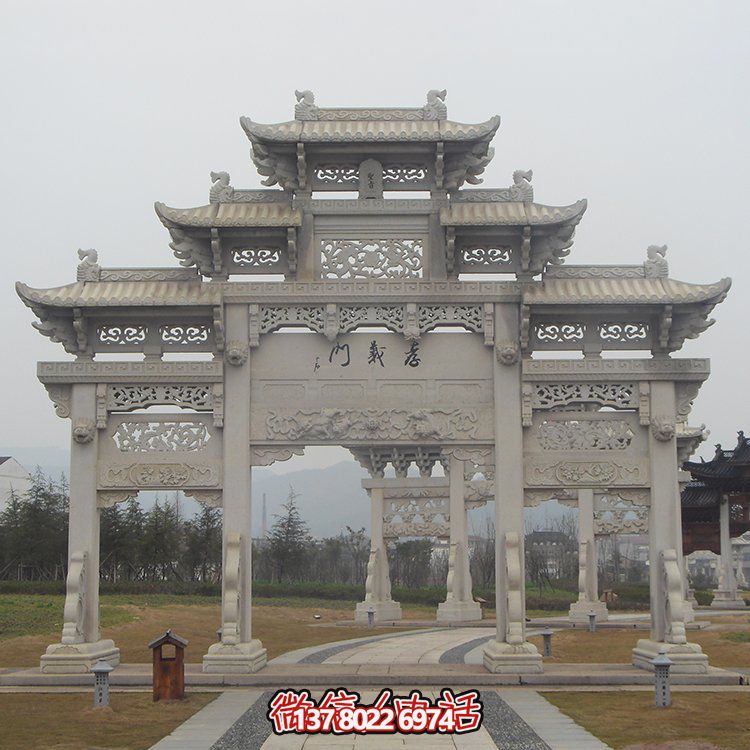 傳承古城文脈，精美石雕牌坊仿古門(mén)樓雕塑
