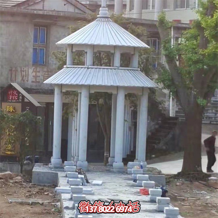 精美大理石雕刻二層涼亭，為農村文化廣場(chǎng)添彩