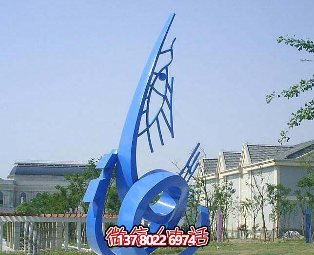 藍色不銹鋼魚(yú)雕塑，簡(jiǎn)約裝飾街道