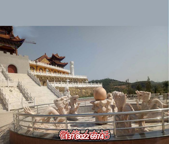 藝術(shù)燈光的魔力，紅龍戲球風(fēng)大型噴泉石雕秀