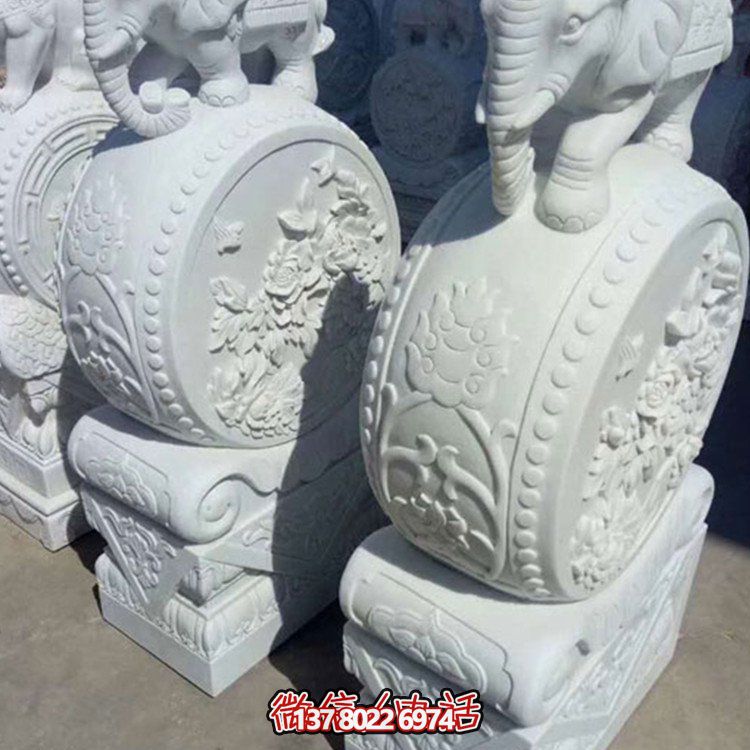 漢白玉小象石雕抱鼓，為您的別墅庭院增添優(yōu)雅氣息