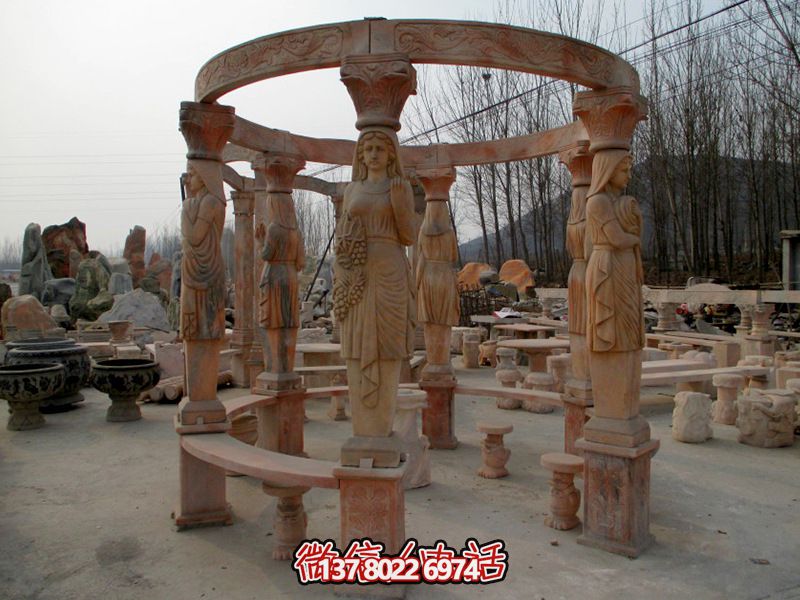 歐式?jīng)鐾?，圓形露天人物石柱擺放城市廣場(chǎng)裝飾