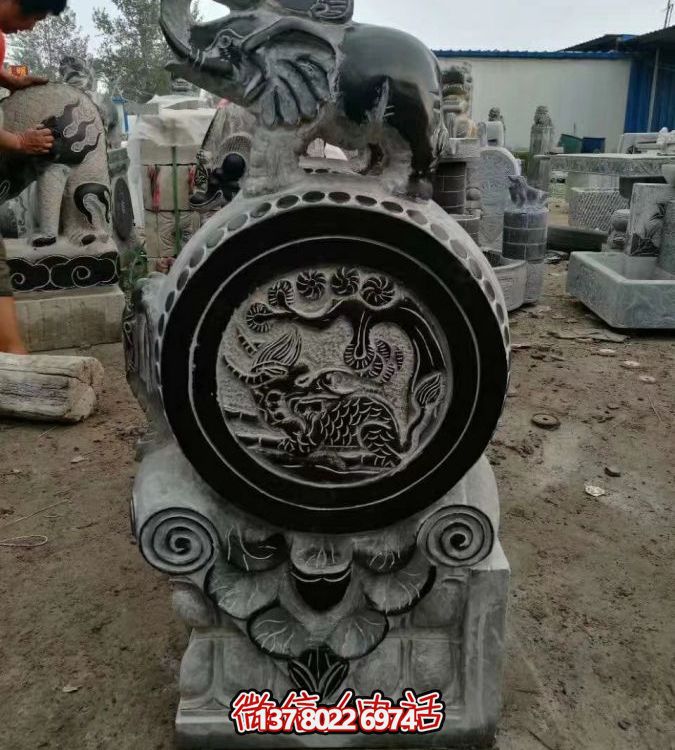 青石仿古建筑浮雕大象石門(mén)鼓園林景觀(guān)雕塑