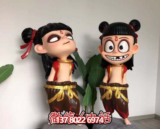 玻璃鋼哪吒雕塑精美彩繪，給景區園林增色不少