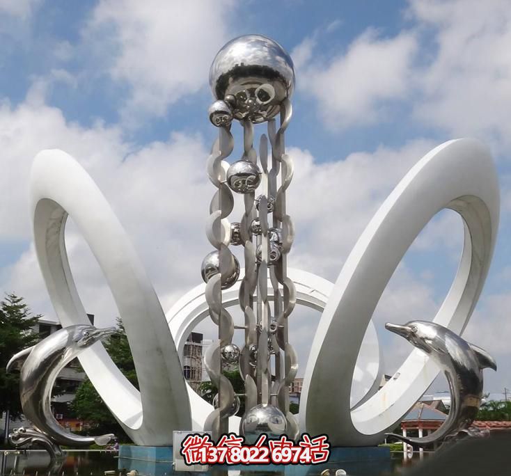海豚個(gè)性不銹鋼雕塑，大型廣場(chǎng)裝飾裝置
