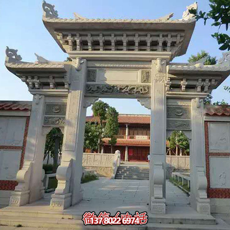 精美大理石石雕景區園林，大型門(mén)樓牌坊雕塑