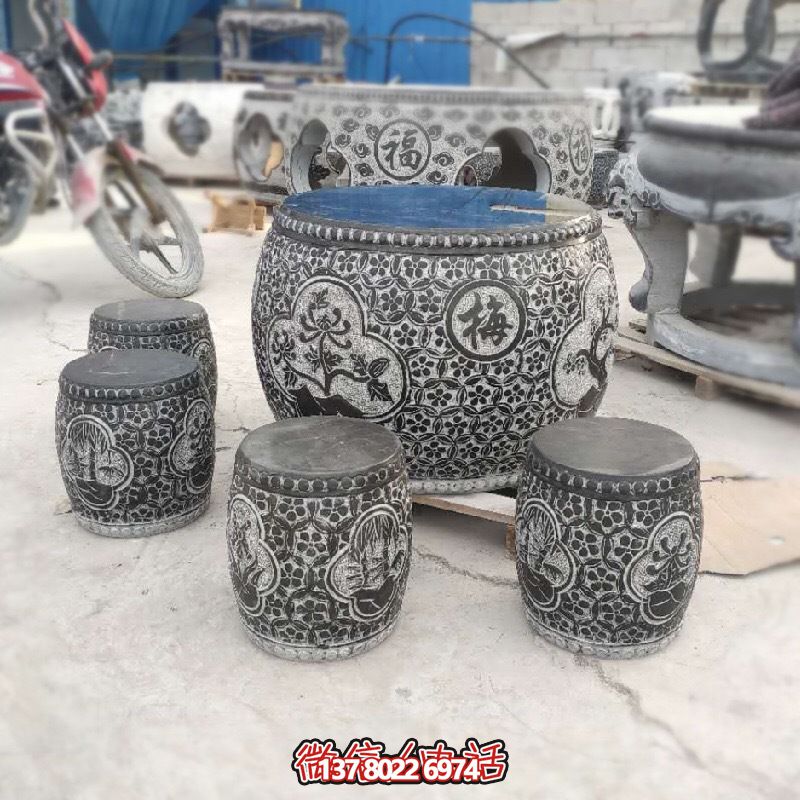梅蘭菊竹浮雕石桌石凳，休閑庭院圓形裝飾