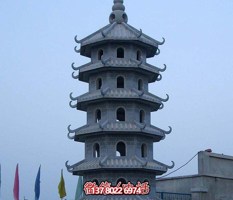 古典寶塔景觀(guān)園林，精美石雕青石多層搭配