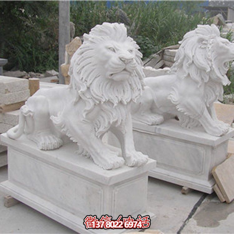 大理石獅子雕塑，點(diǎn)綴園林景觀(guān)