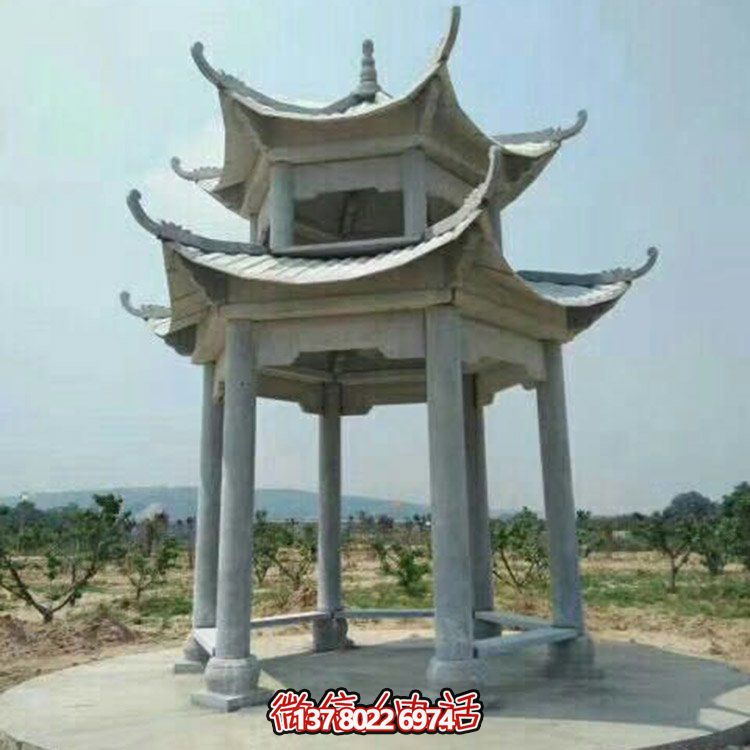精美仿古建筑二層砂巖大理石涼亭，休閑擺放公園中