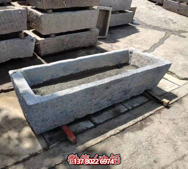 古典長(cháng)方形大理石石雕仿古舊老石槽擺件