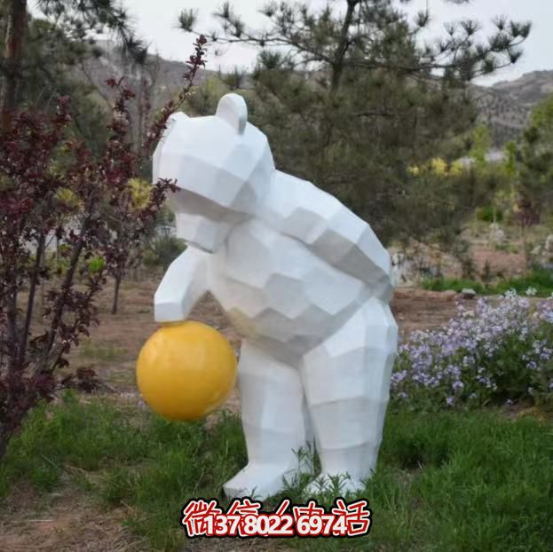 大型不銹鋼幾何創(chuàng  )意拍球熊雕塑