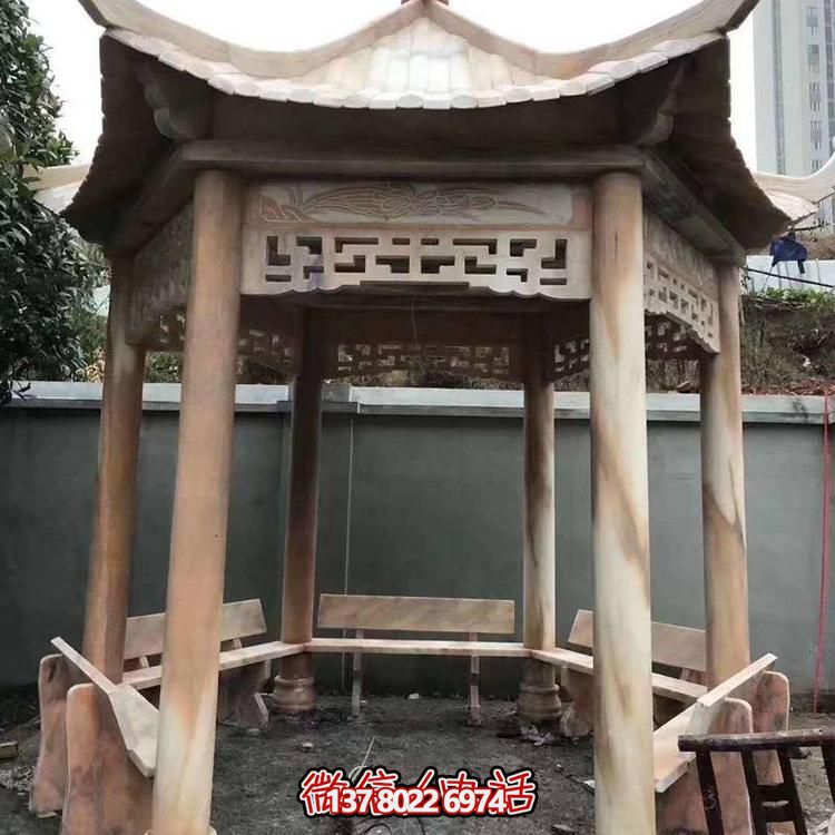 天然紅木雕刻涼亭，打造復古中式庭院休閑石亭