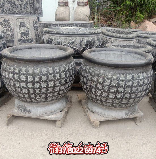 自然美學(xué)結合青石石雕、浮雕、編織、雕塑的戶(hù)外園林魚(yú)缸