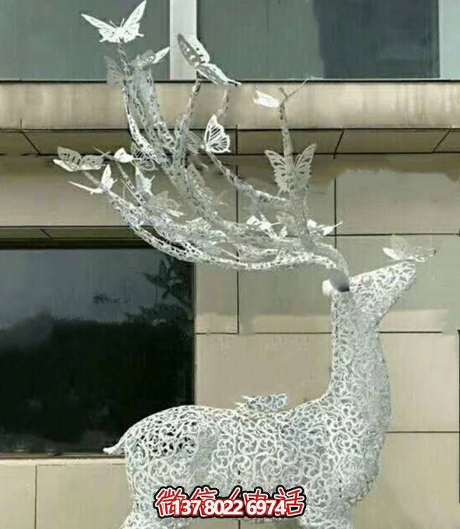 不銹鋼鏤空梅花鹿雕塑，環(huán)境美化小區園林