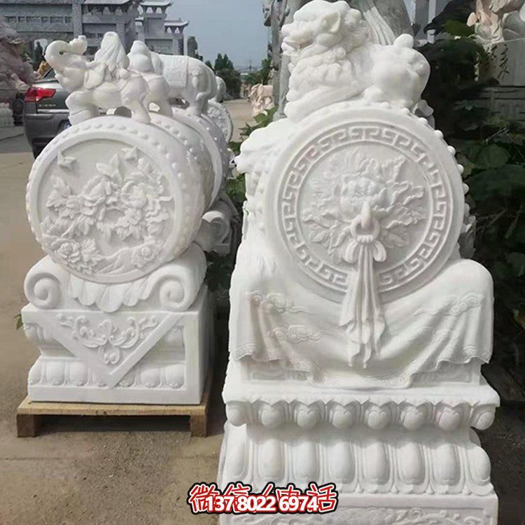 景區門(mén)前景觀(guān)青石漢白玉雕刻抱鼓石