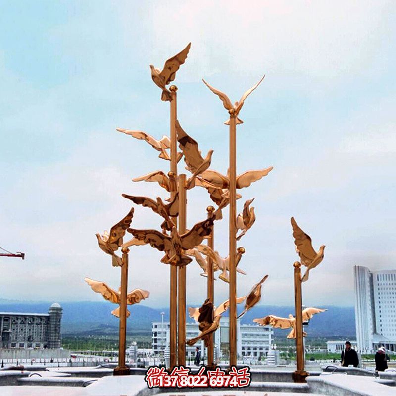 不銹鋼噴金烤漆鏡面創(chuàng )意飛翔鴿子雕塑 不銹鋼噴金烤漆鏡面創(chuàng )意飛翔鴿子雕塑