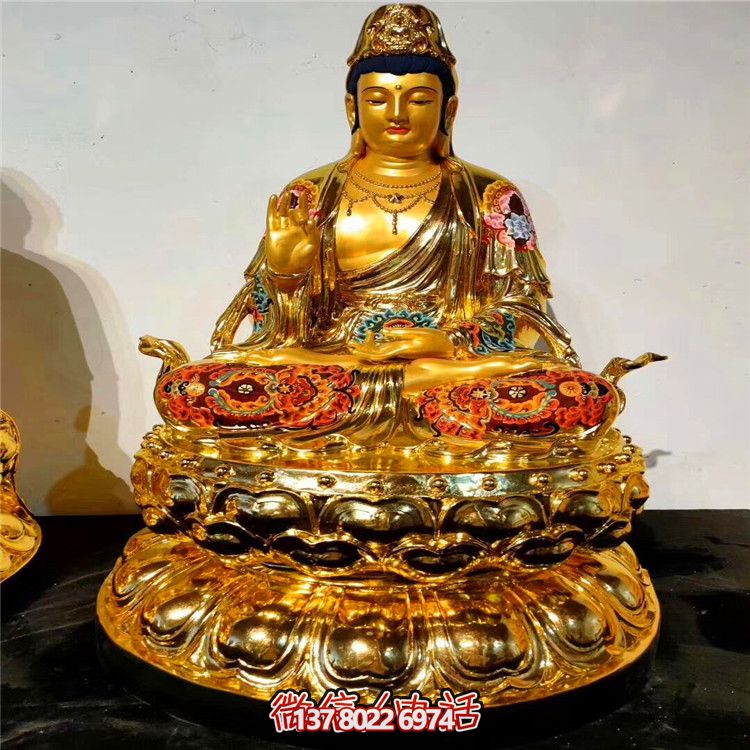 宗教廟宇噴金烤漆創(chuàng  )意神佛三圣雕塑