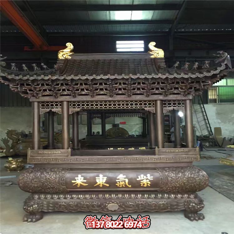 紫銅八龍柱浮雕長(cháng)形寺廟宗祠香爐