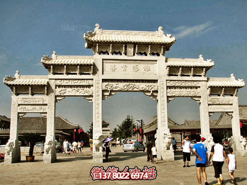 古城景區寺院漢白玉五門(mén)斗拱石雕牌坊