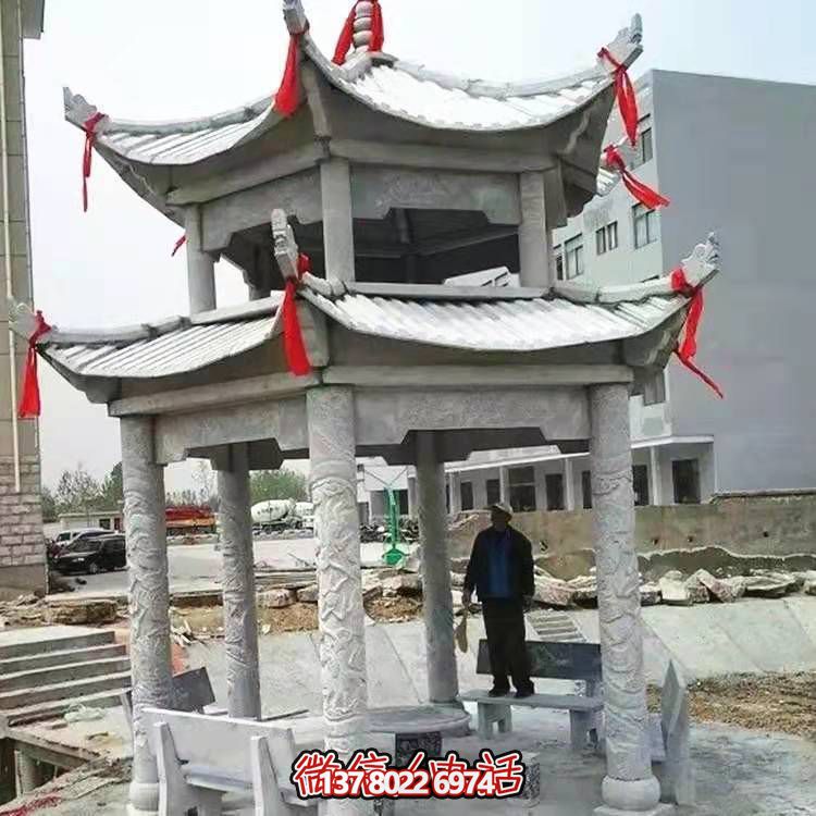 公園小區擺放雙層花崗巖六角涼亭長(cháng)廊