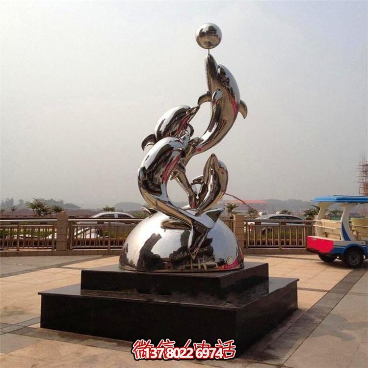 不銹鋼鏡面戶(hù)外園林創(chuàng  )意海豚雕塑