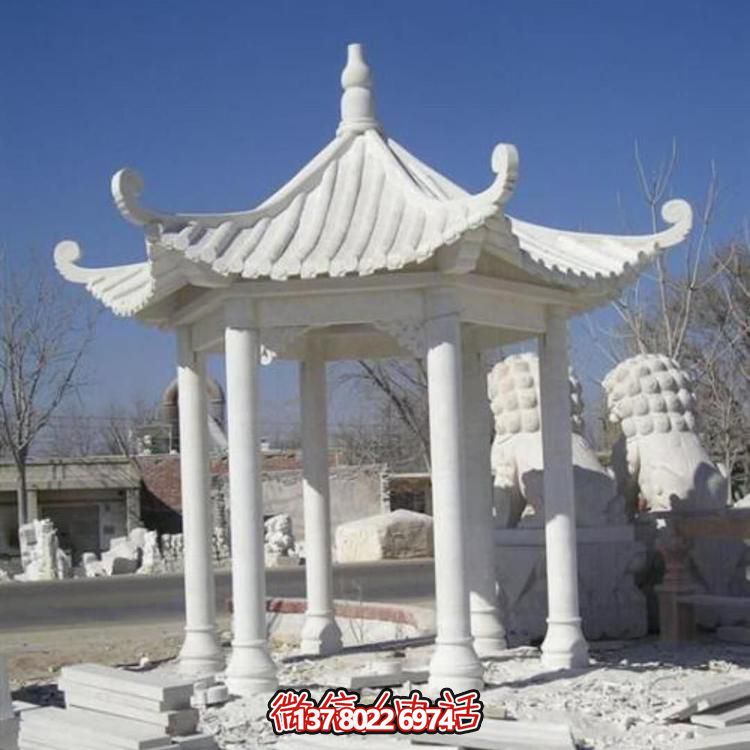 漢白玉石雕仿古建筑六角休閑園林景觀(guān)雕塑