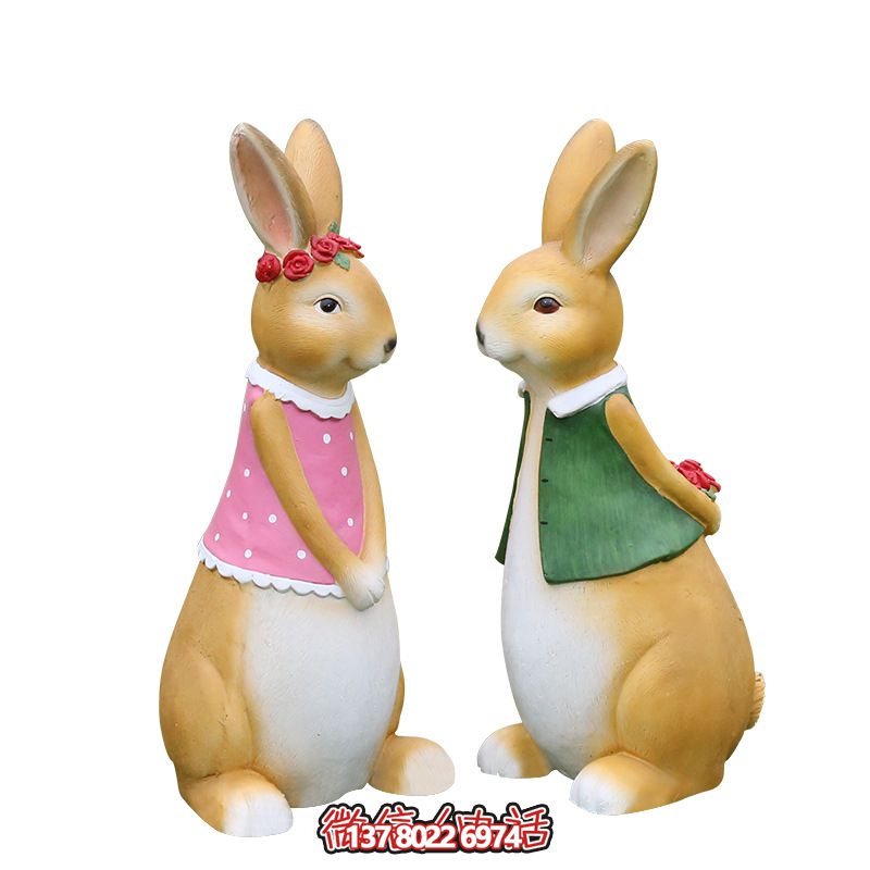 室內一對樹(shù)脂彩繪兔子雕塑
