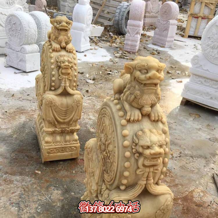 庭院小區門(mén)口大型石雕浮雕麒麟抱鼓石雕塑
