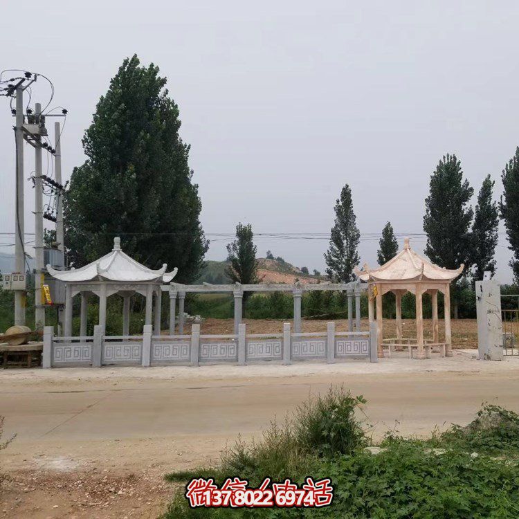 城市街道擺放青石仿古長(cháng)廊休息涼亭