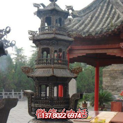 寺廟創(chuàng  )意銅噴漆香爐雕塑