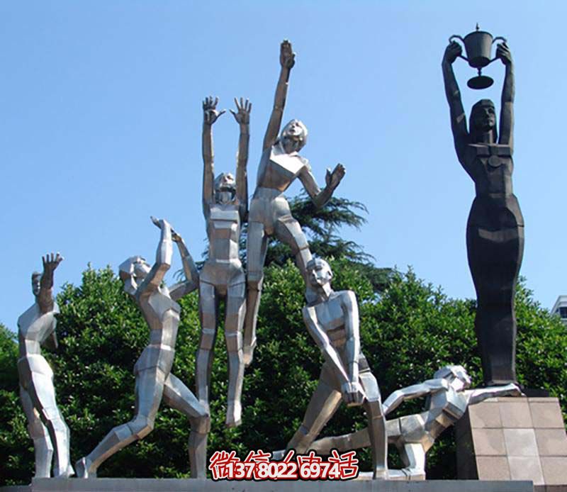 體育公園不銹鋼打排球運動(dòng)員人物主題雕塑