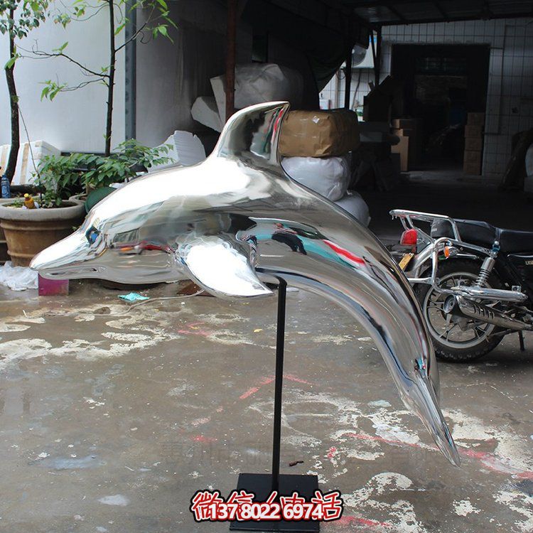噴泉流水擺放不銹鋼鏡面海豚小品園林景觀(guān)雕塑