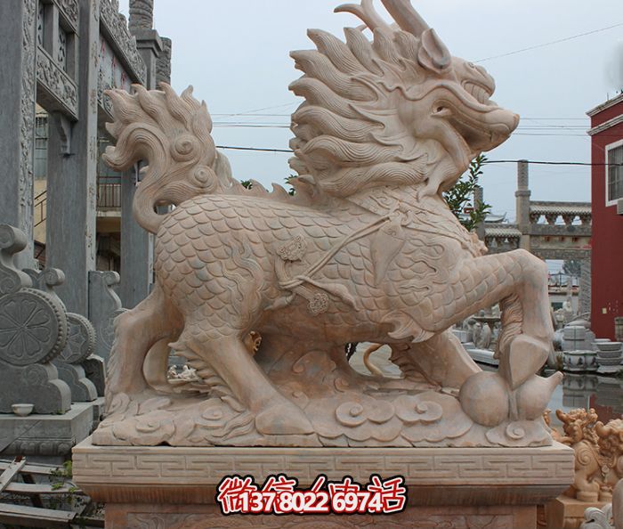 廣場(chǎng)酒店大型戶(hù)外景觀(guān)晚霞紅石雕麒麟雕塑 廣場(chǎng)酒店大型戶(hù)外景觀(guān)晚霞紅石雕麒麟雕塑