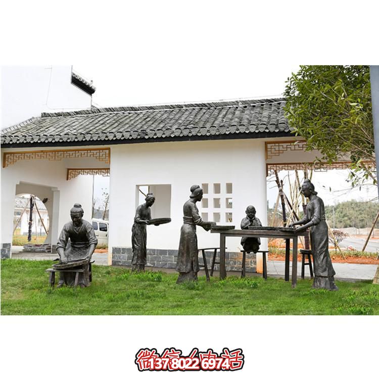 園林戶(hù)外景觀(guān)茶文化玻璃鋼仿銅洗茶曬茶的人物景觀(guān)