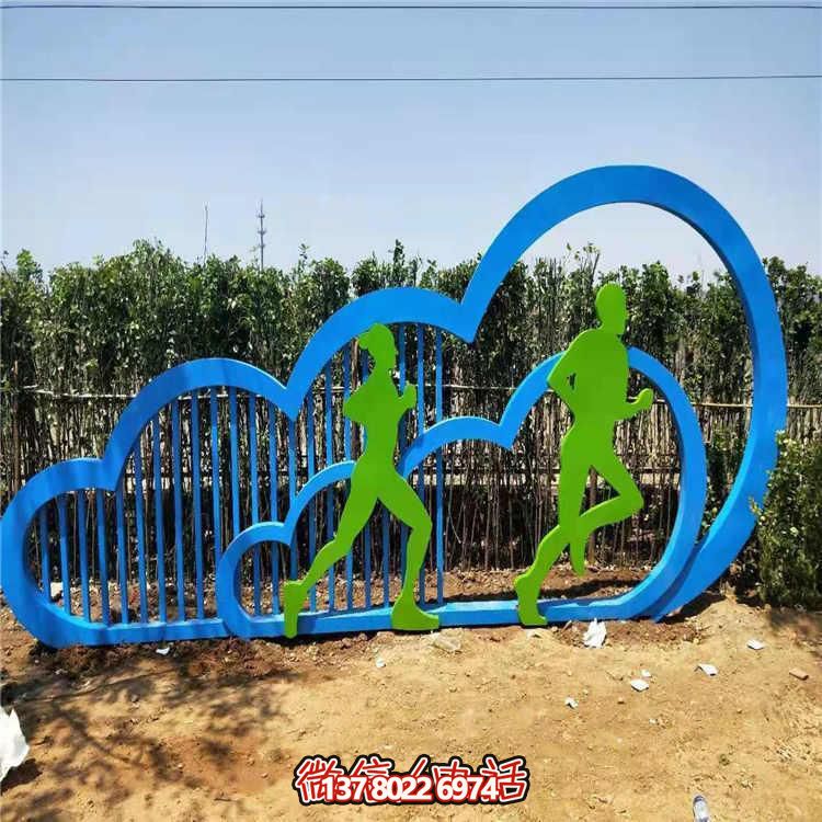 操場(chǎng)擺放不銹鋼剪影跑步運功標識雕塑