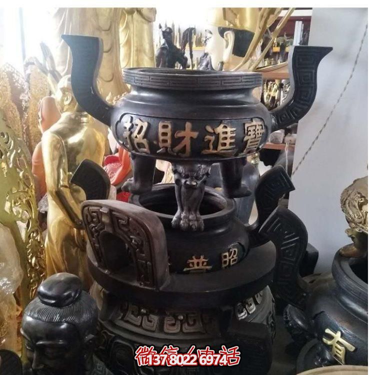 寺廟道觀(guān)室外擺放高1米純銅二龍戲珠香爐