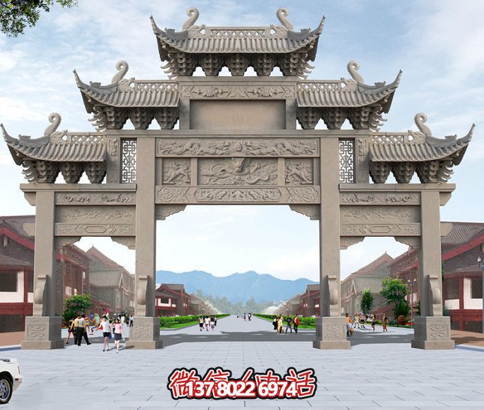 廣場(chǎng)景觀(guān)大理三門(mén)五樓石牌樓石雕