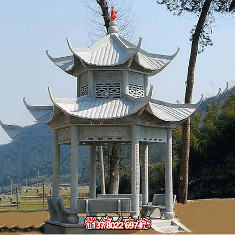 園林景區庭院擺放青石仿古景觀(guān)涼亭造型獨特手工雕刻