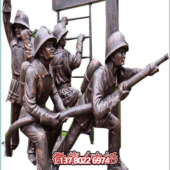 園林戶(hù)外玻璃鋼仿銅消防員人物雕塑