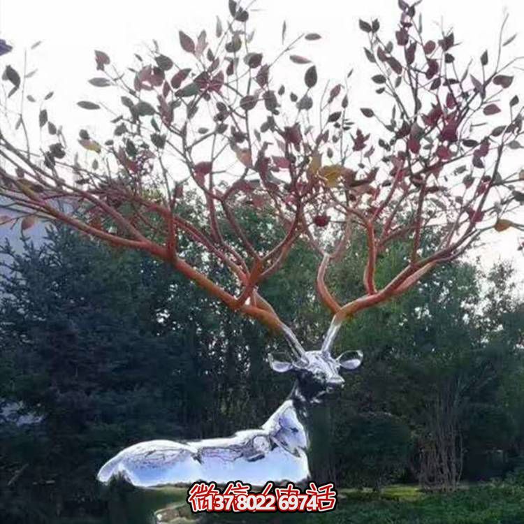 園林戶(hù)外不銹鋼鏡面大型梅花鹿雕塑