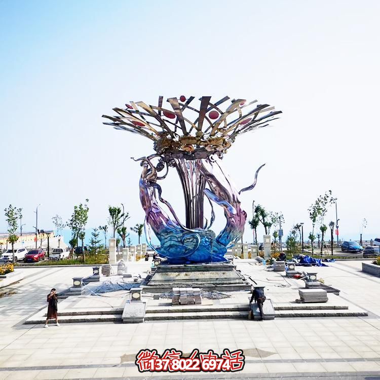 公園廣場(chǎng)水池噴泉擺放大型鏤空樹(shù)仙女人物標識雕塑