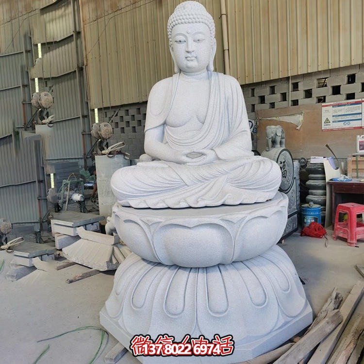 景區寺院大理石戶(hù)外擺放文殊菩薩三面觀(guān)音像石雕