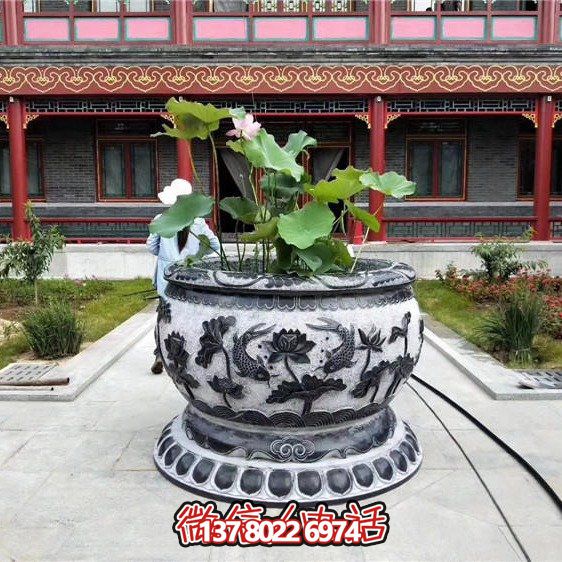 庭院小區仿古做舊青石園林擺件魚(yú)缸雕塑
